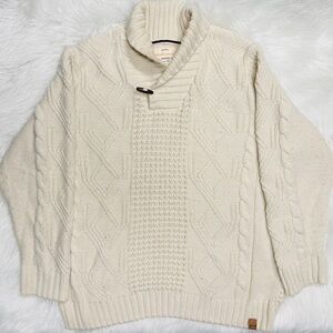 Ivory Cable KNIT SWEATER Shawl Collar - Weatherproof Vintage Pullover